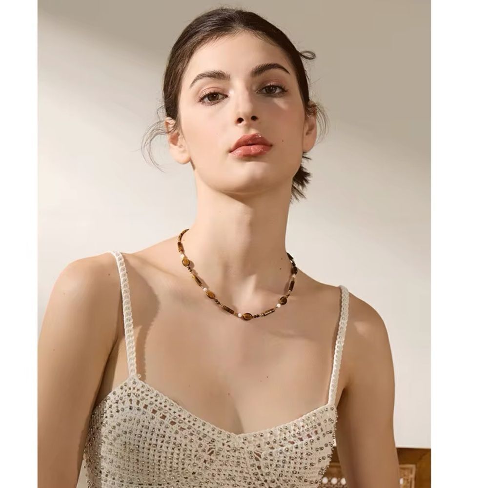 Natural Stone Gold Plated Necklace - Picture 4 of 15